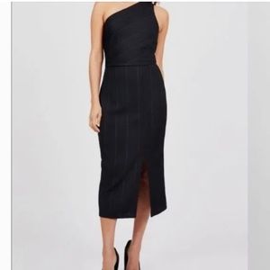 BCBGeneration Black One Shoulder Bodycon Midi Dress With Slit. Sheath Dress. Med